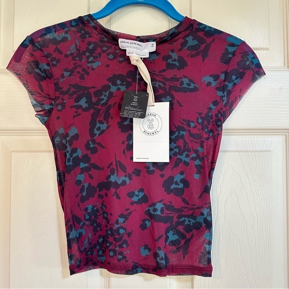 NWT UO Urban Renewal Remnants Mesh Red Animal Print Baby Tee - Picture 10 of 11